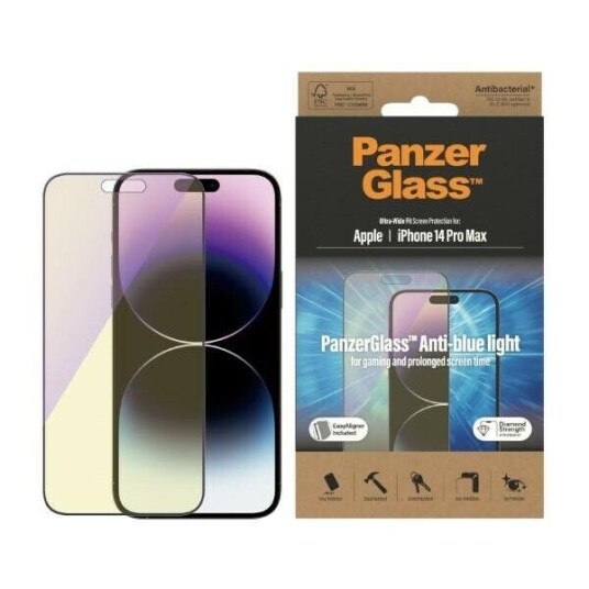 PanzerGlass iPhone 14 Pro Max Anti-Bakteriell Beskyttelsesglass med Blålysfilter og Easy Aligner