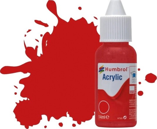Humbrol Akryl No 220 Racing Red - Blank 14ml Dropper Bottle