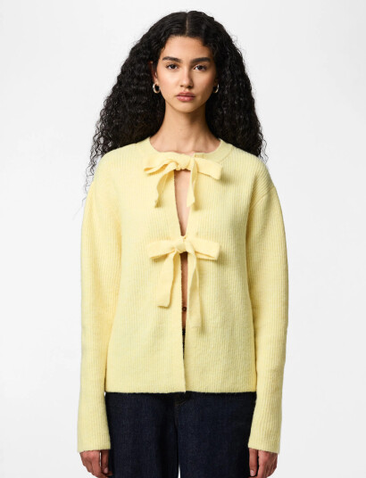 Pieces Pcsilly Ls Rev Tie Knit Noos Bc   Yellow   XL
