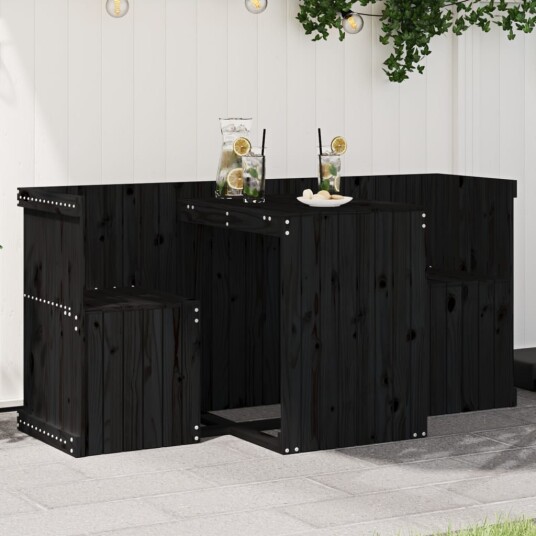  Balkongsett 2-seters svart heltre furu 825062