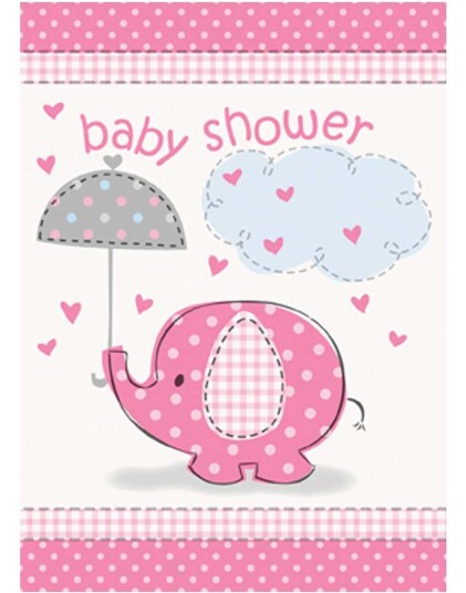 8 stk Invitasjoner   Babyshower Pink Elephant