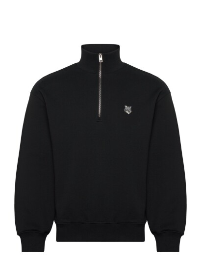 Maison Kitsune Grey Fox Head Patch Comfort Half Zipped Sweatshirt   Black   XXL