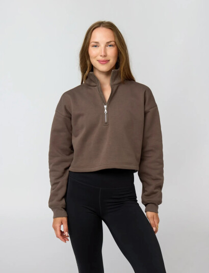 Girlfriend Collective Vega Half Zip Sweatshirt Brown XS Girlfriend Collective Vega Half Zip Sweatshirt Brown XS