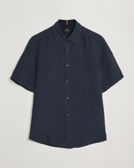Boss ORANGE Rash Linen Short Sleeve Shirt Dark Blue