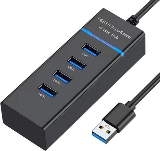 Nørdic USB 3.0 Dokkingstasjon 4x USB-A 5 Gbps 25 cm kabel Svart