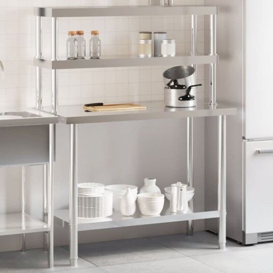 Kjøkkenbenk med overhylle 110x55x150 cm rustfritt stål Kjøkkenbenk med overhylle 110x55x150 cm rustfritt stål