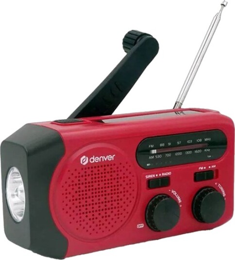 Denver SCR-2010 Rød Solcellevevradio med Lommelykt