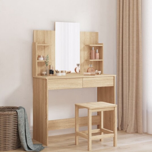 Sminkebord med speil sonoma eik 96x39x142 cm 8721012134126 Sminkebord med speil sonoma eik 96x39x142 cm 8721012134126