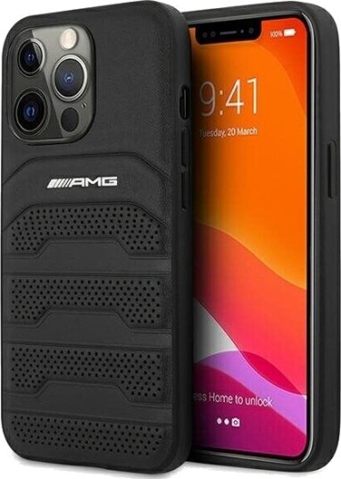 Mercedes AMG Leather Debossed Lines Case for iPhone 14 Pro Max - Black