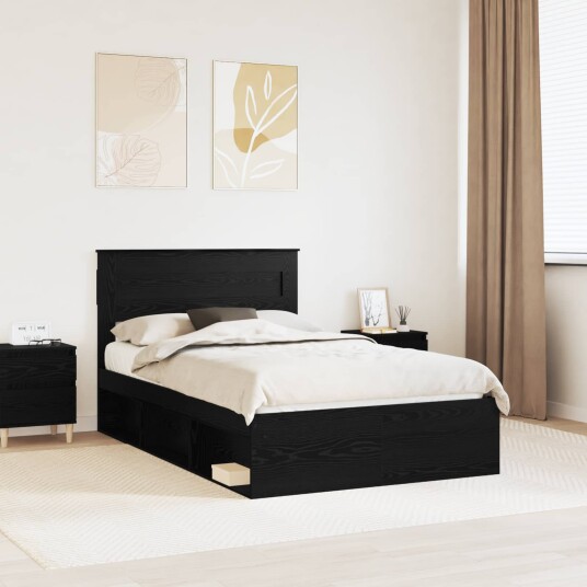 Sengestamme med madrass Svart 120 x 200 cm Massiv furu