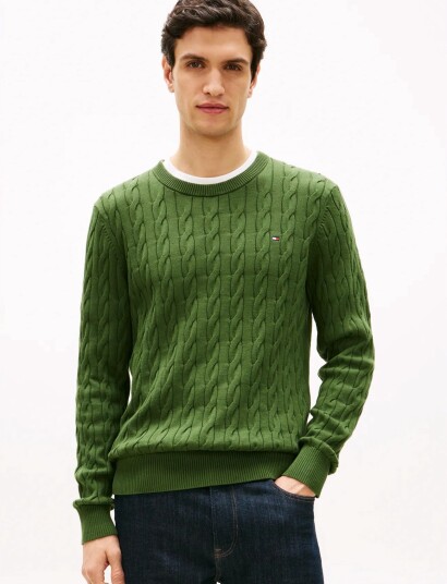 Tommy Hilfiger Classic Cotton Cable Crew Neck Green XL