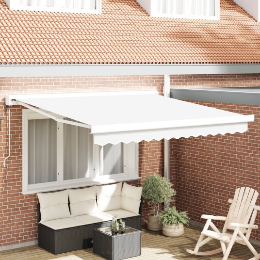 Automatisk uttrekkbar markise Hvit 350x250 cm Markise erstatningsstoff for 3,5x2,5 m ramme Hvit