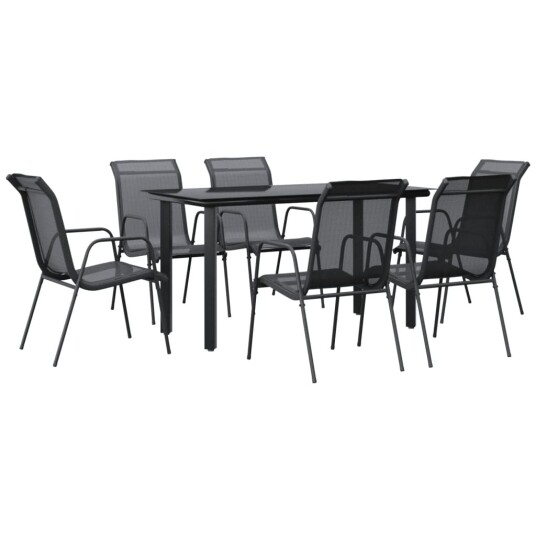 vidaXL Hagespisegruppe 7 deler svart stål og textilene vidaXL Hagespisegruppe 7 deler svart stål og textilene