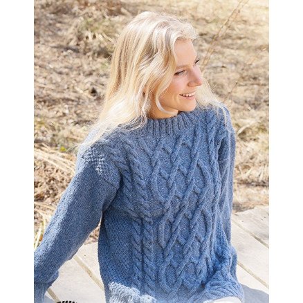 Blue Diamond by DROPS Design Genser Strikkeoppskrift str S XXXL