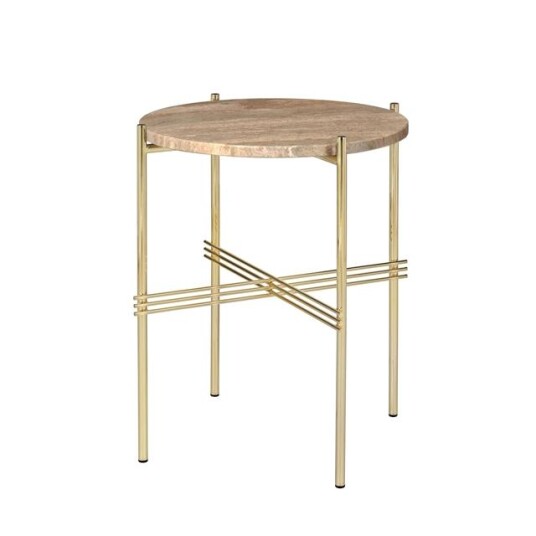 GUBI TS Sidebord Rundt Ø40 Messing/ Varm Taupe Travertin