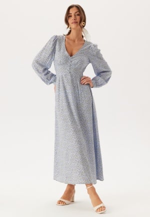 BUBBLEROOM Viscose V-neck Maxi Dress Light blue/Patterned 42