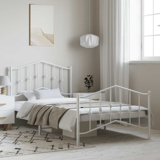 vidaXL Sengeramme i metall med hode- og fotgavl hvit 100x200 cm 8721012211605