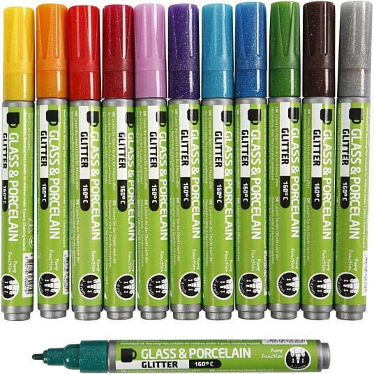 Creativ Company Glass Og Porselens tusjer Glitter 12 Farger Creativ Company Glass Og Porselens tusjer Glitter 12 Farger