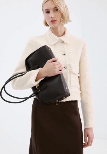 Mango Tweed Jacket With Notched Lapel Collar Cream S Mango Tweed Jacket With Notched Lapel Collar Cream S