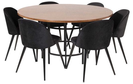 Venture Design Copenhagen & Velvet spisegruppe Brun/svart 6 st stoler & bord 140 cm