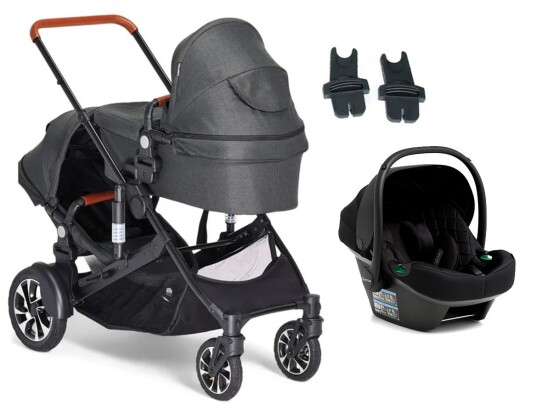 Beemoo Maxi 4 Twin Søskenvogn Inkl. Beemoo Route i-Size Babybilstol Black/Black Stone