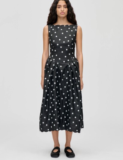 STINE GOYA Quilted Dots Voluminous Midi Dress Black XS