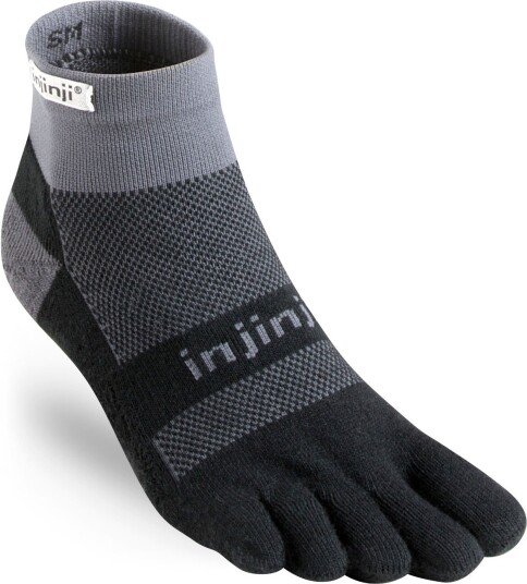 Injinji Men's Run Midweight Mini-Crew Black Gray XL, Black Gray