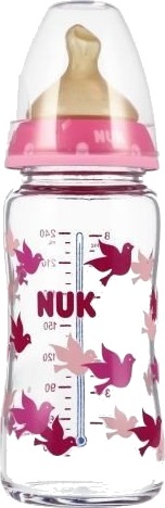 Nuk Glassflaske Med Temperaturindikator 240ml 0-6 Måneder Rosa