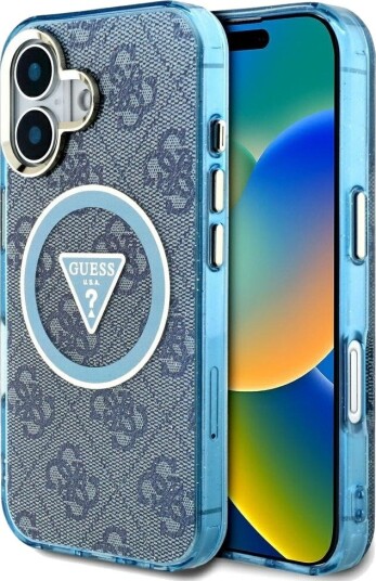 Guess MagSafe Deksel til iPhone 16 med Metallglitter - Blå