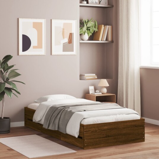 vidaXL Sengeramme med skuffer brun eik 100x200 cm konstruert tre 8721012245105