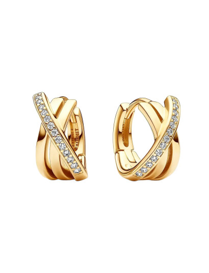PANDORA 14K Gold Plated Hoop Earrings With Clear Cubic Zirconia Guld One Size