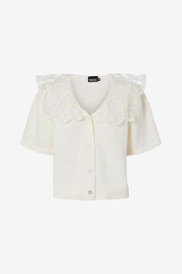 pieces - Topp pcAbby SS Lace Collar Knit Cardigan - Hvit