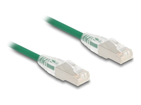 Delock Nettverkskabel Rj-45 Hann Til Rj-45 Hann 3 M 4.9 Mm U/Ftp Cat 6A Halogenfri Slank Curved Latch Grønn