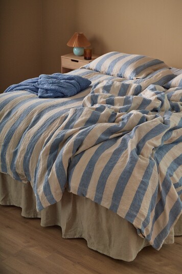 Ellos Home Sengesett Candice Block Stripe i vasket lin 2 deler Flerfarget