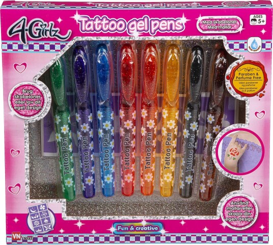 4-Girlz 8x Tattoo Tusjer Sett 8 Stk Med Sjablonger