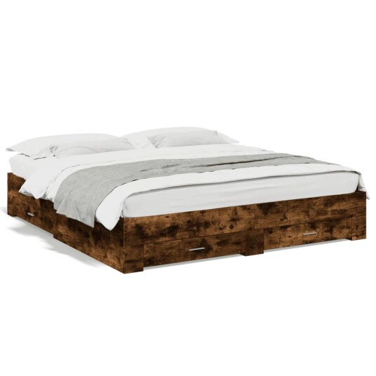 Sengeramme med skuffer røkt eik 200x200 cm konstruert tre 8721102620133