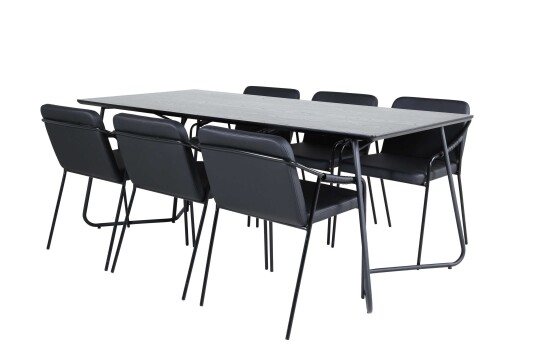 Venture Design Petra & Tvist spisegruppe Svart/svart 6 stoler & bord 190 x 90 cm