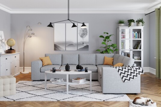 Link 5 seters Vendbar L formet Hjørnesofa i Stoff Lys grå