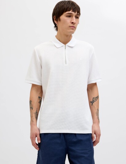 Jack & Jones Jjeaustin Zip Polo Ss Noos   White   XS