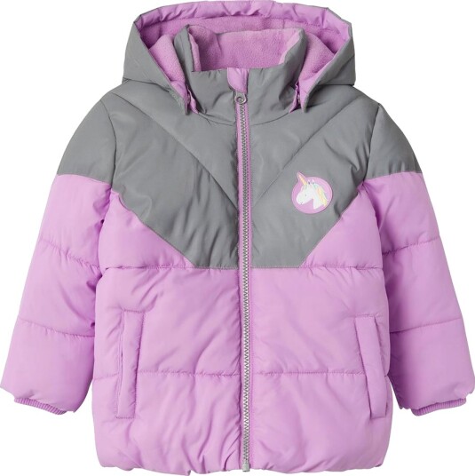 Name It Polstret Jakke   NmfMaren   Violet Tulle m. Unicorn   Name It   1 år (80)   Dunjakke Grå Lilla