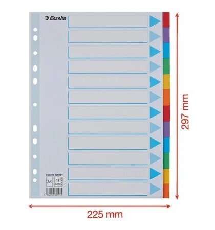 Esselte divider 12 parts for A4 tabbed Esselte divider 12 parts for A4 tabbed