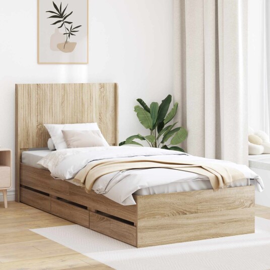 vidaXL Sengramme med oppbevaring og hodegavl Sonoma eik 75 x 190 cm