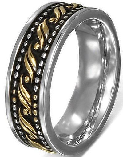 Enameled Gold Leaf Pattern Stålring Strl 60 x 19,10 mm