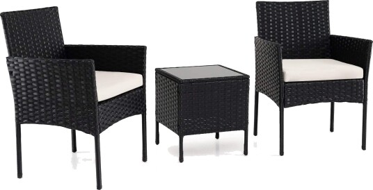3 delt rotting terrassesett – 2 stoler og glassbord