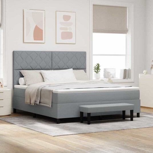 Lys Grå Box Spring Seng med Madrass & Benk 180x200 cm Stoff