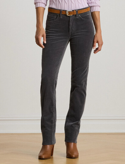 Lauren Ralph Lauren Stretch Corduroy Mid-Rise Straight Pant - Grey - 34 Lauren Ralph Lauren Stretch Corduroy Mid-Rise Straight Pant - Grey - 34