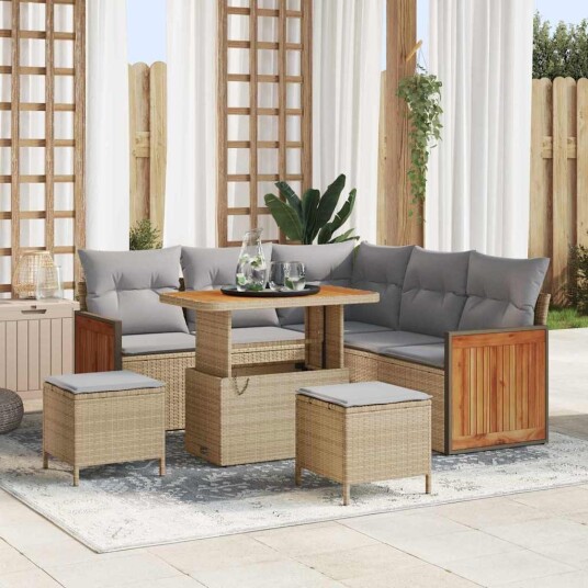 vidaXL Hagesofa Set 9 stk. 6-Antall seter Beige og lys grå polyrotting