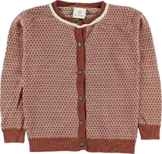 En Fant Strikket Cardigan   Brent Rød m. Mønster   En Fant   62/68   Cardigan Brun   62 68