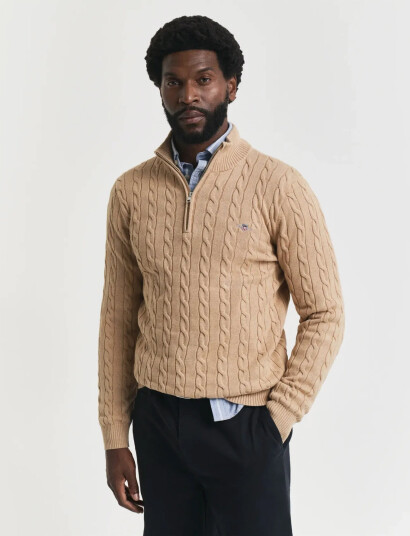 GANT Cotton Cable Half Zip - Beige - XXXXL GANT Cotton Cable Half Zip - Beige - XXXXL
