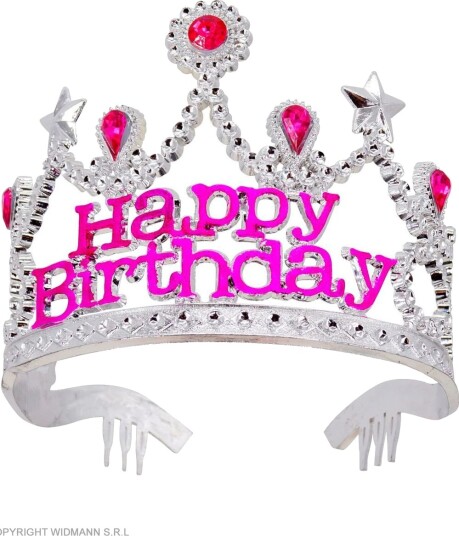 Rosa og Sølvfarget "Happy Birthday" Tiara med Stener